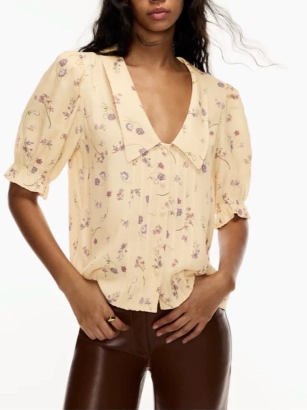 Aritzia Wilfred Gulliver Blouse in Spring Medley Yellow Size Small